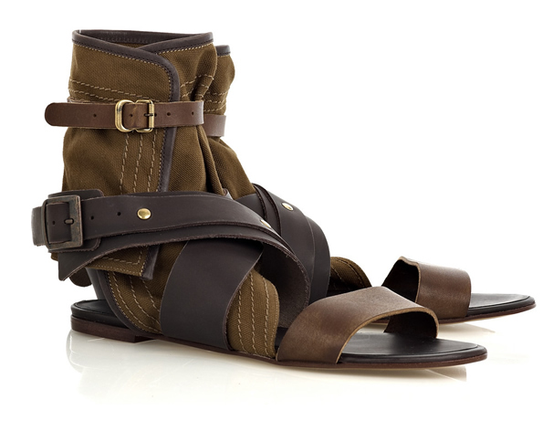 Chloé_Multi-strap leather and canvas sandals Сандалии из брезента и кожи от Chloé